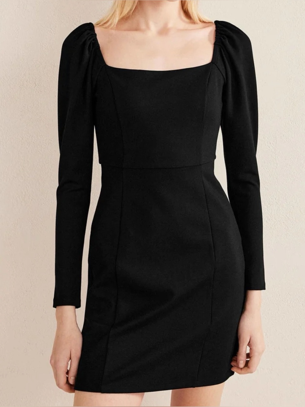 Boden Black Jersey Square Neckline Long Sleeve Mini Sheath Dress Size 14 Long